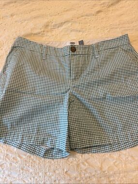 Old Navy  Teal and White Gingham Flat Front Shorts